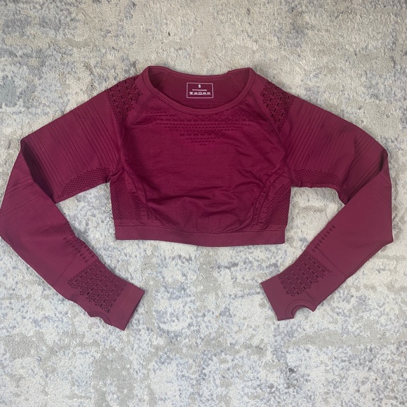 Burgundy Seamless High Waist Mesh Long Sleeve - Picture 5 of 8